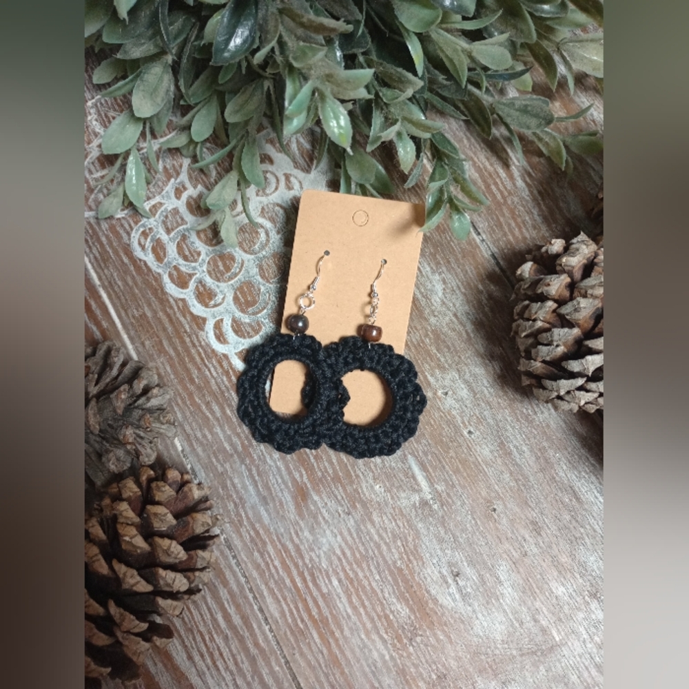 Black Crochet Boho Style Earrings